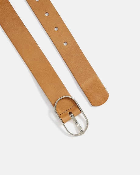 Thin Leather Belt with Oval Buckle