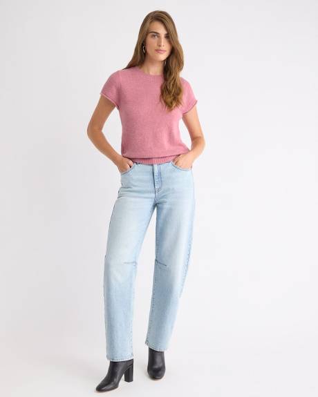 Wool-Blend Cap-Sleeve Crew-Neck Boxy Sweater