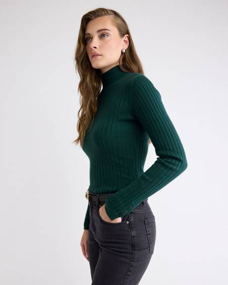 Mock-Neck Sweater with Buttons on Sleeves