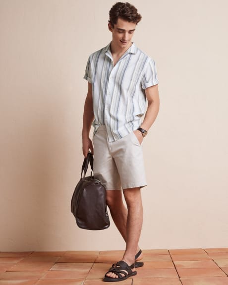 Short-Sleeve Striped Shirt with Camp Collar