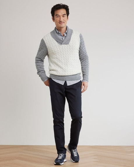Shawl-Collar Sweater with Cable Stitches