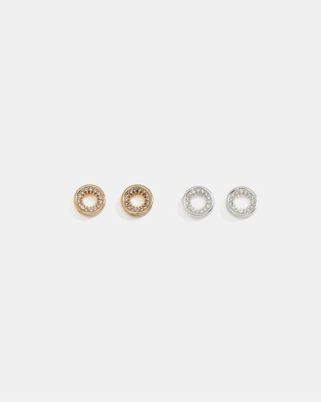 Circle Stud Earrings With Rhinestones - 2 Pairs