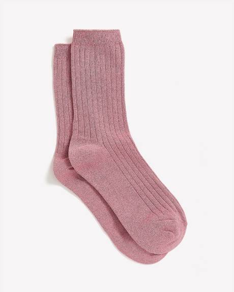 Ribbed Crew Socks with Metallic Fibres
