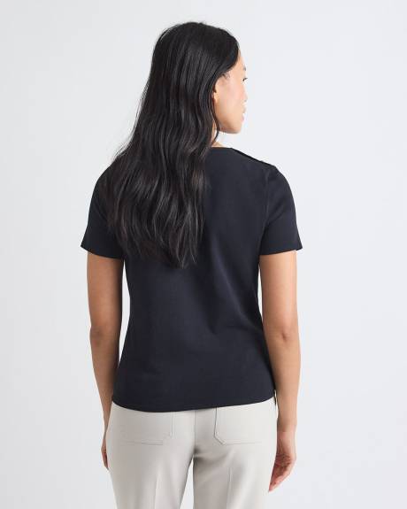 Short-Sleeve Crew-Neck Top with Buttons on Shoulder