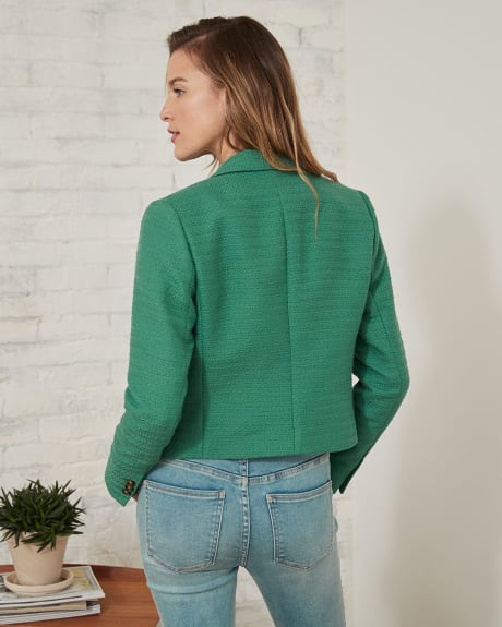 Bouclé Knit Faux Double-Breasted Cropped Blazer