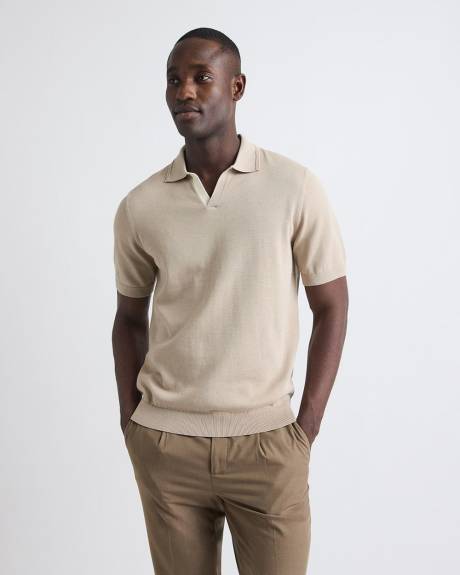 Cotton Short-Sleeve Polo with Johnny Collar
