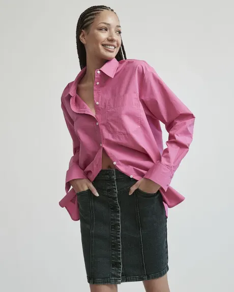 Poplin Long Sleeve Buttoned Blouse with Pocket