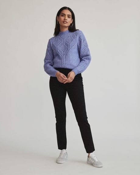 Novelty Pointelle Mock-Neck Pullover Sweater