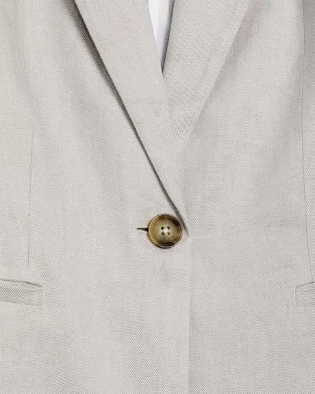 2-Tone Linen One Button Long Blazer