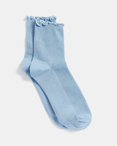 Curly Edge Mid-Ankle Ribbed Socks