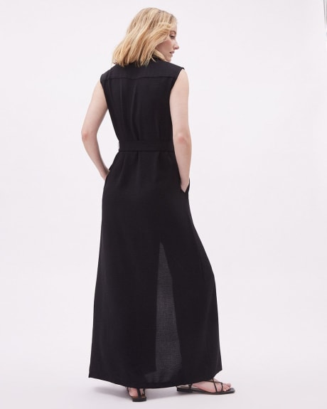 Buttoned-Down Sleeveless Straight Maxi Dress with Shirt Collar