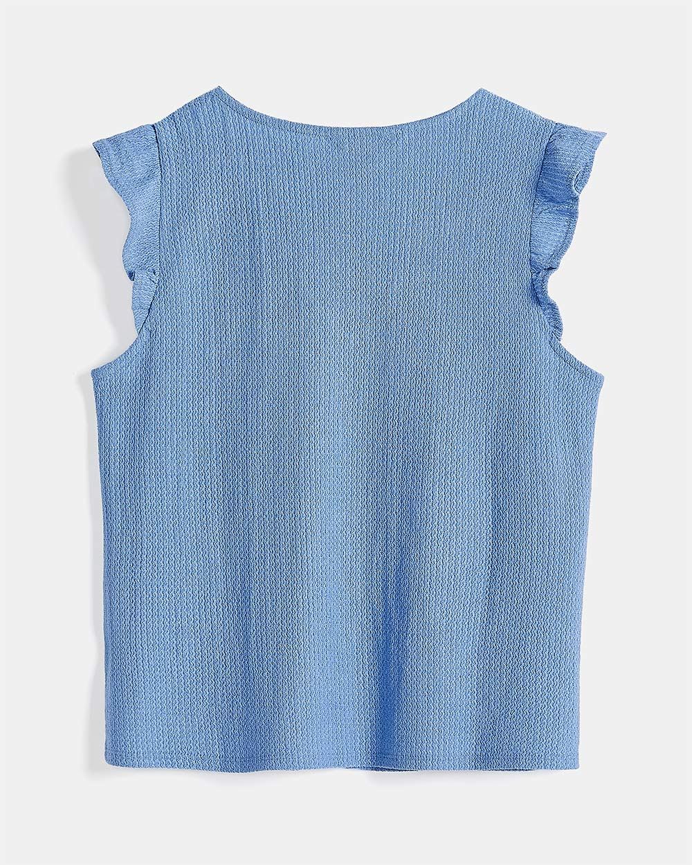 V-Neck Blistered Crop Top with Frills