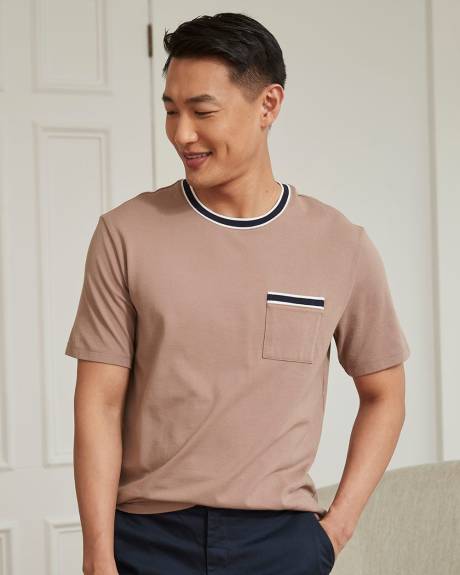 Crew-Neck Coolmax (R) Short-Sleeve T-Shirt with Chest Pocket and Trim