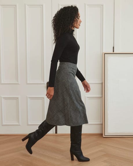 Plaid Twill High-Waist A-Line Midi Skirt