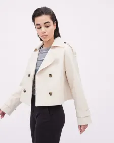Crop Double-Breasted Twill Trench Coat