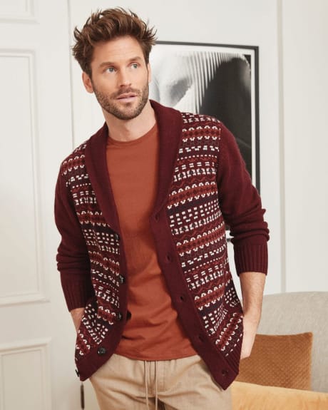 Jacquard Cardigan with Elbow Patches