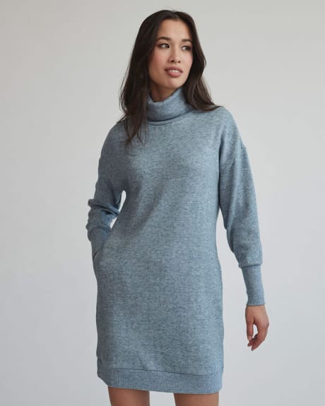 Brushed Knit Turtleneck Long Sleeve Dress