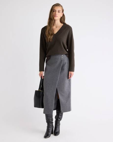 Long-Sleeve V-Neck Merino-Blend Sweater