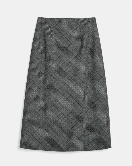 Plaid Twill High-Waist A-Line Midi Skirt