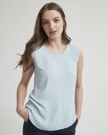 Solid Silky Crepe Cap Sleeve Blouse
