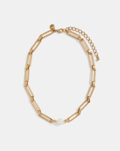 Golden Rectangle Chain with Pearl Pendant
