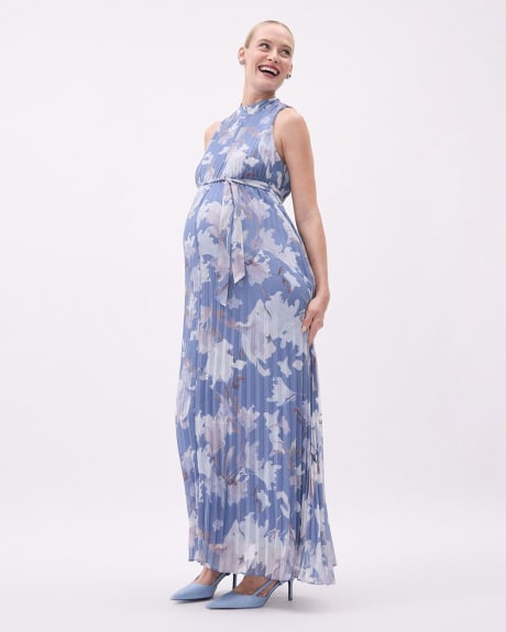 Sleeveless Maxi Cocktail Dress with Floral Print - Thyme Maternity