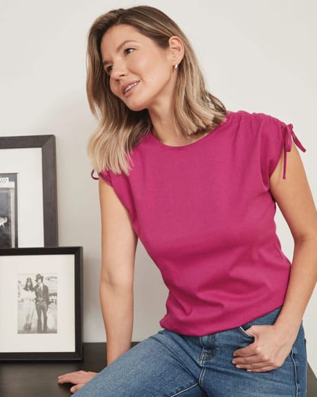 Crew-Neck T-Shirt with Drawcords at Shoulder