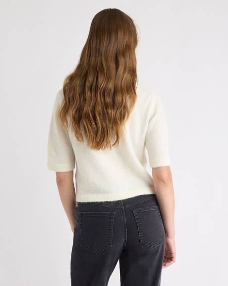 Cardigan en Laine à Manches aux Coudes et Col Rond