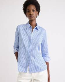 Striped Fitted Long-Sleeve Poplin Blouse