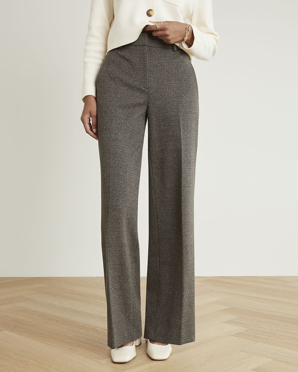 High-Rise Houndstooth Wide-Leg Pant - 32