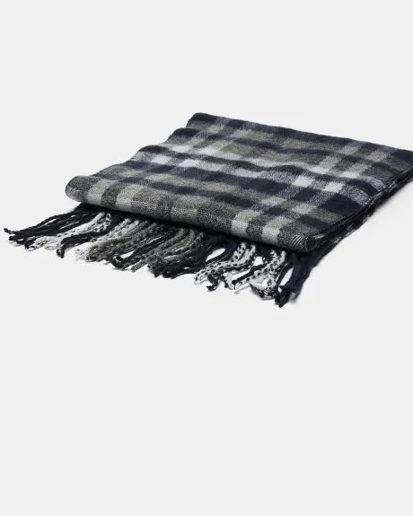 Woven Navy Plaid Scarf