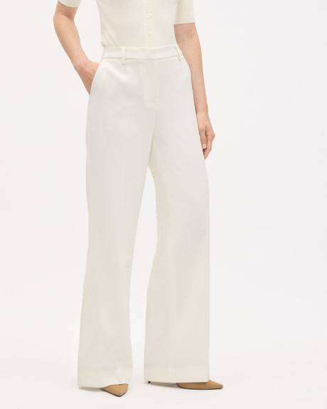 Pantalon Cr&egrave;me &agrave; Jambe Large et Taille Haute
