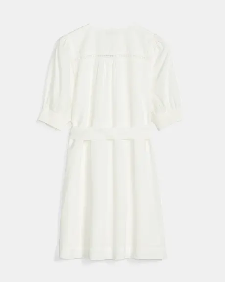 Cotton Voile Puffy Short Sleeve Dress with Front Placket