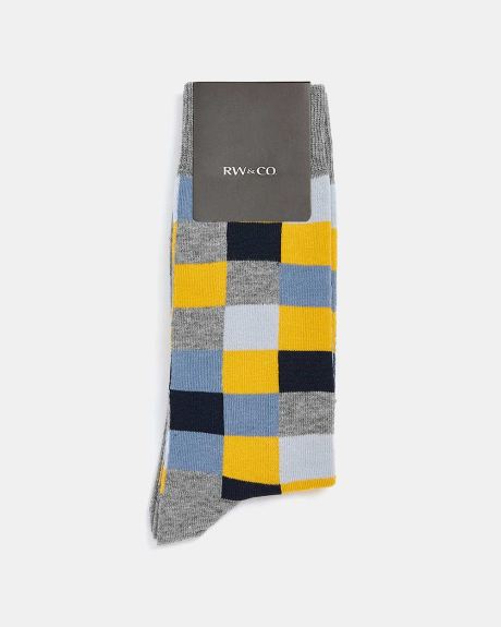 Yellow and Blue Square Socks