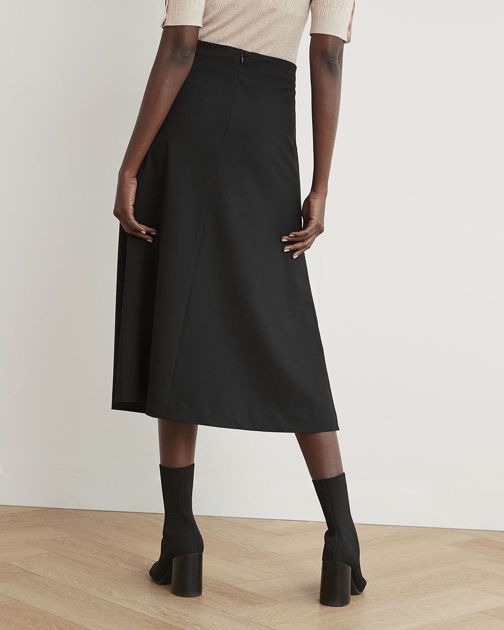Black High-Waisted A-Line Midi Skirt