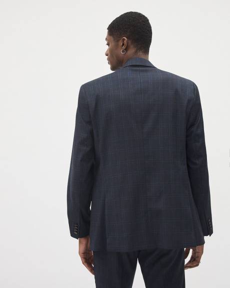 Tailored-Fit Navy Checkered Suit Blazer