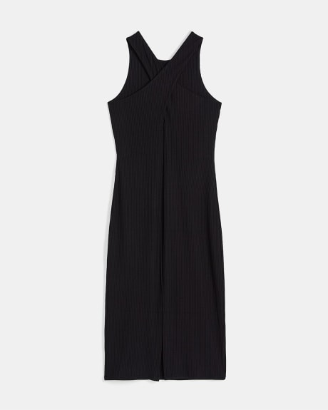Ribbed Sleeveless Dress with Cross-Back Detail