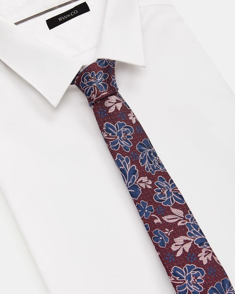 Skinny Burgundy Tie with Floral Pattern