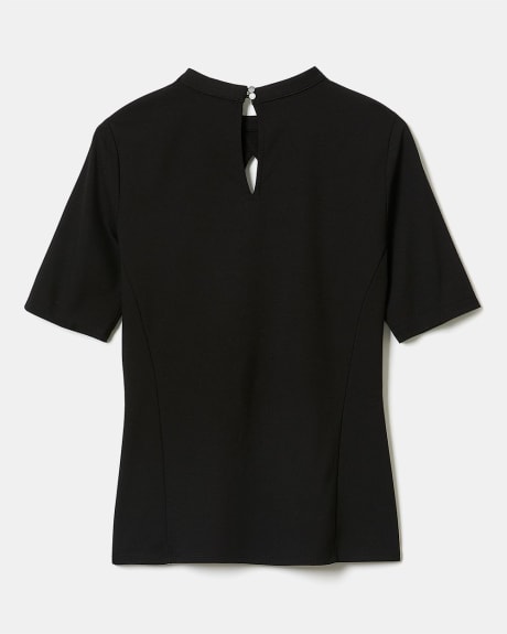 Elbow Sleeve Cutout Mock-Neck T-Shirt
