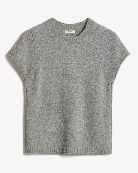 Wool-Blend Cap-Sleeve Crew-Neck Boxy Sweater