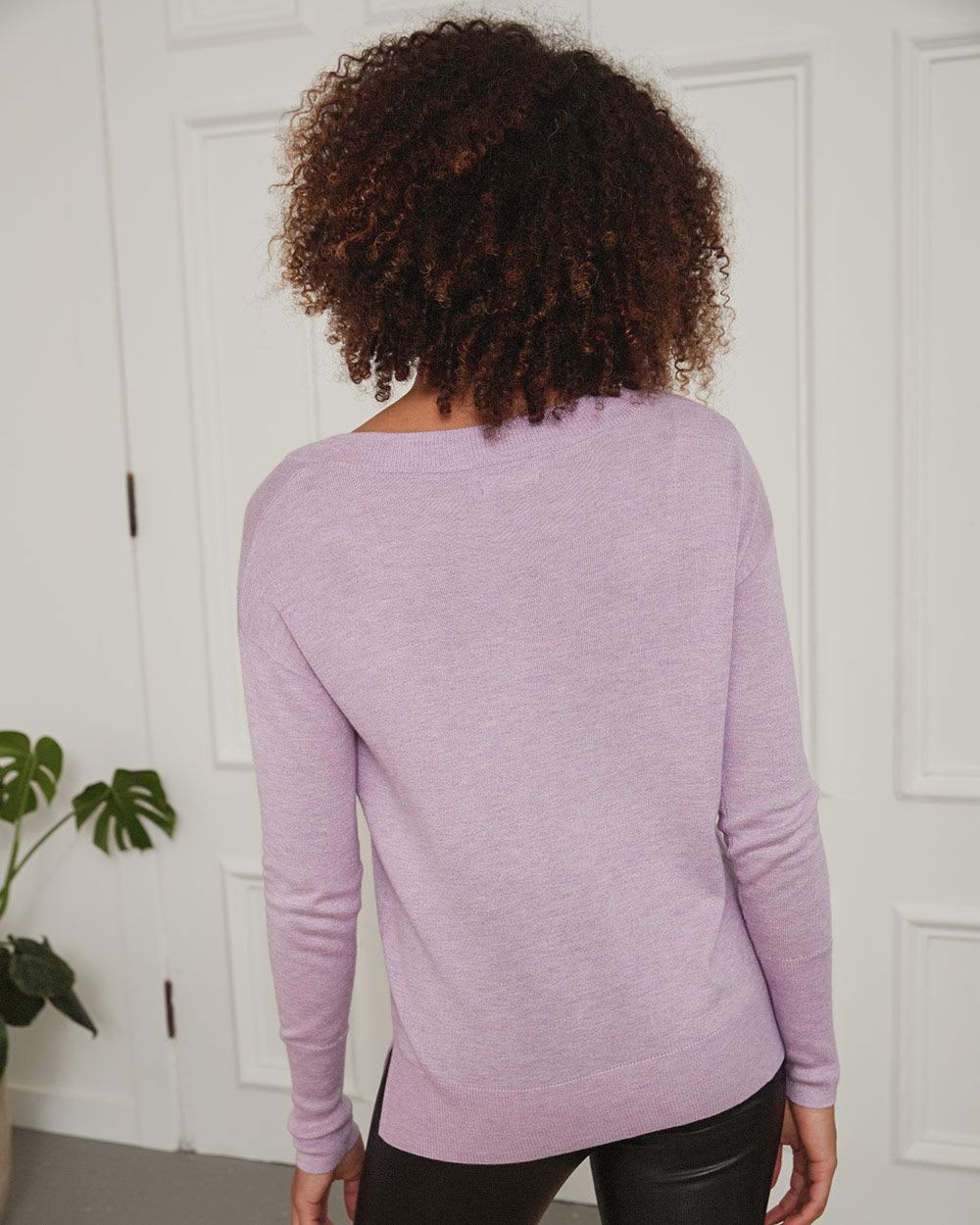 V-Neck Sweater with Ribbed Cuffs