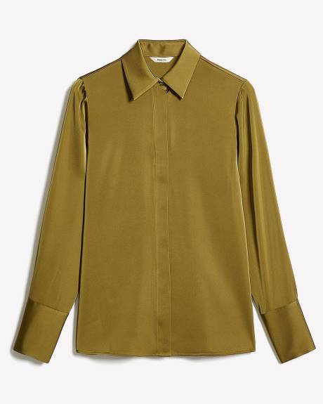 Satin Long-Sleeve Buttoned-Down Blouse