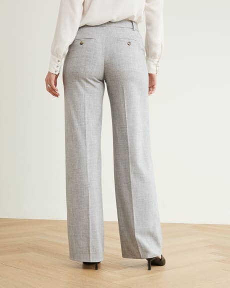 Pantalon Gris Pâle à Jambe Large et Taille Mi-Haute