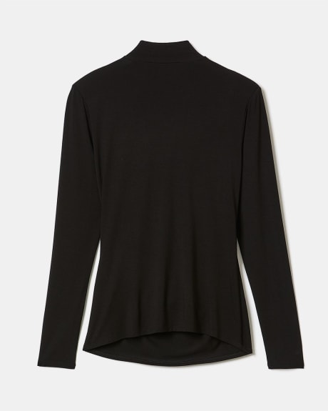 Long Sleeve Mock-Neck T-Shirt with Front Wrap Effect