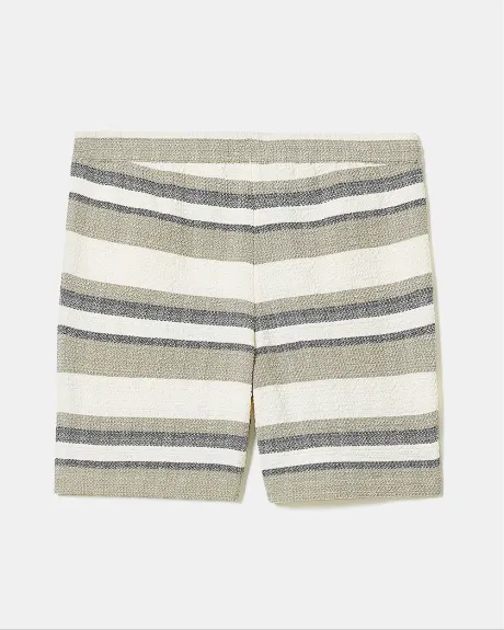 Striped Short with Elastic Waistband and Drawstring