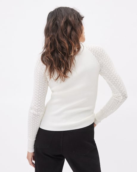 Crew-Neck Sweater with Pointelle Stitches Long Sleeves
