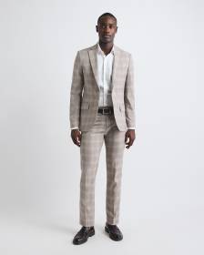 Slim-Fit Checkered Taupe Suit Pant