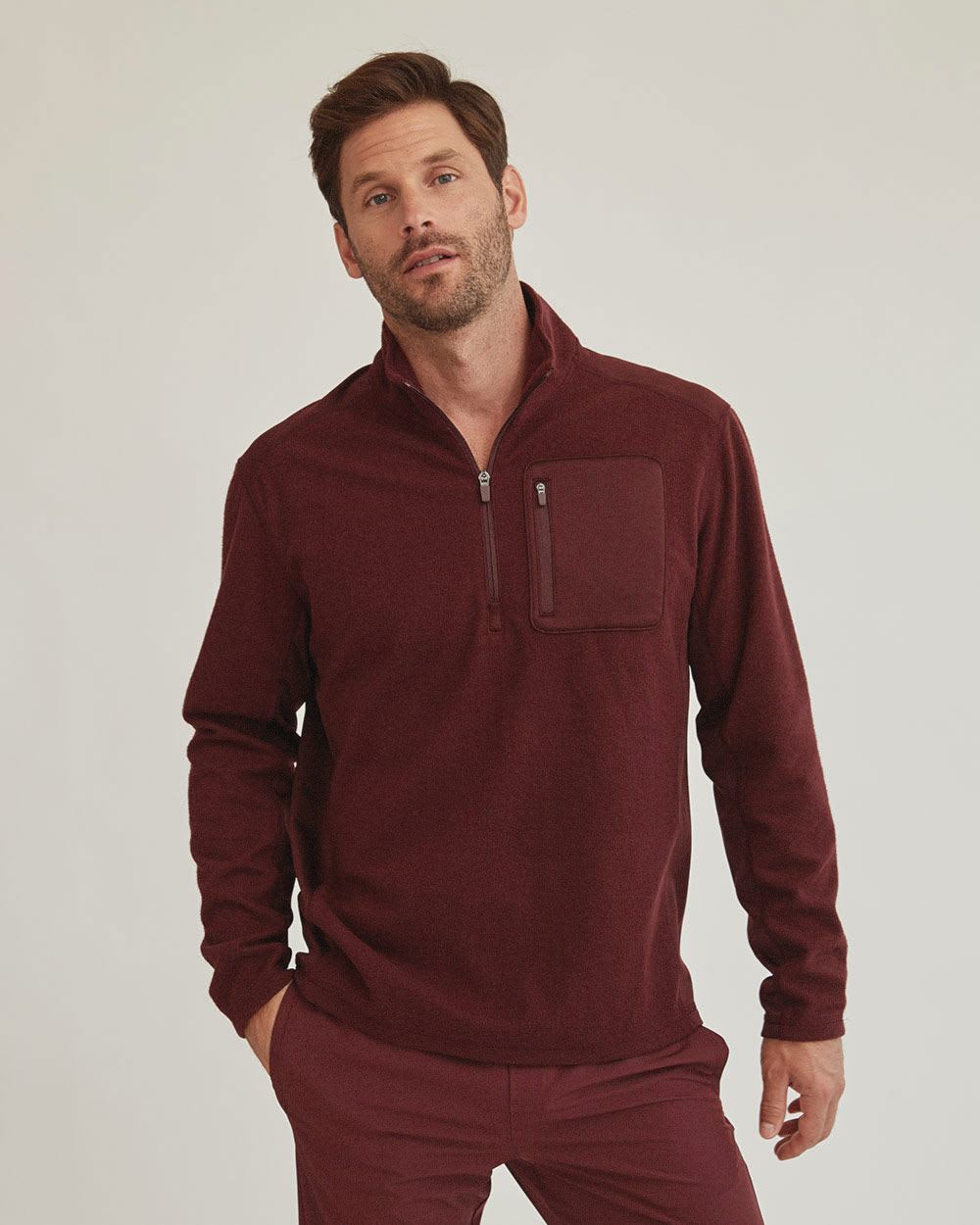 Activewear Mock-Neck Half-Zip Sweater with Chest Pocket