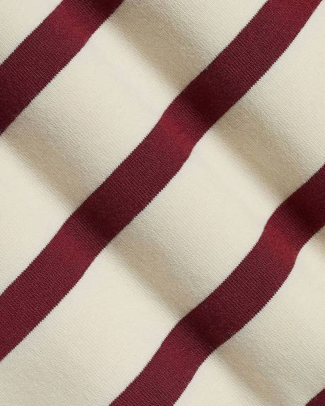 Puffy-Elbow-Sleeve V-Neck Striped Polo