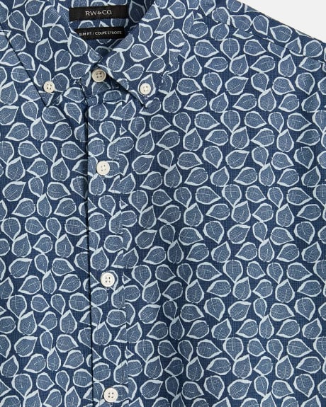 Slim Fit Short-Sleeve Shirt with Leaf Print